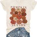 Womens V-Neck T-Shirt Flower Graphic Tees Summer Fashion Boho Tops Tshirts Loose Casual Wildflower Beach T Shirts (Beige, S)