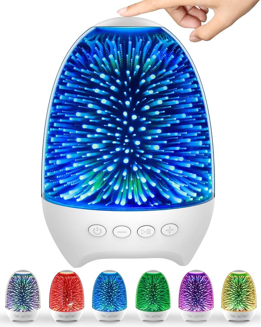 Aiscool Night Light Bluetooth Speaker, 3D Glass Fireworks Lamp with Touch Control, 7 Colors & Gradient Mode, Rechargeable Bedside Light for Bedroom, Gift for Kids, Teens & Adults (Galaxy White)