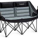 Oversized Camping Chair, Double Folding Loveseat Camping Couch with Pocket, Cup Holder and Carry Bag, Heavy Duty Portable Camping Chairs for Adults, Fishing, Sports, Trip, up to 660lbs, Black