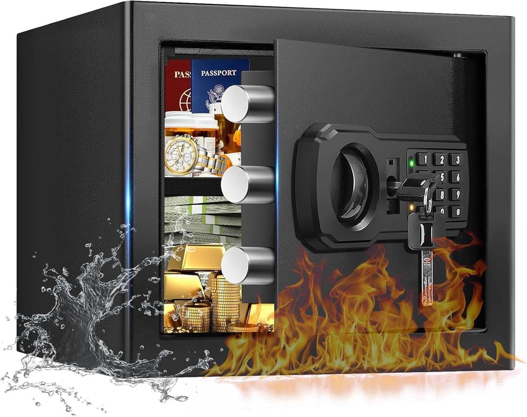 1.3 Cub Small Fire Safes Document Box Home, Security Home Safes Water and Fireproof with Digital Keypad, Spare Keys and Removable Shelf, Anti-Theft Fireproof Waterproof Safe for Home Money Valuables