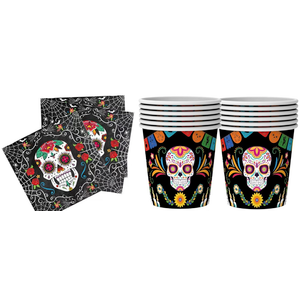 Day Of The Dead, cups napkins, garland, table cloths