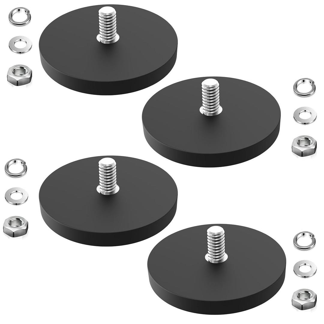 4Pack Mounting Magnets, 65LBS Rubber Coated Neodymium Magnets with M8 Threaded Studs, Non-Slip Strong Mounting Magnet for Car Led Lighting Bar, Neodymium Magnet Base for Signal Lighting