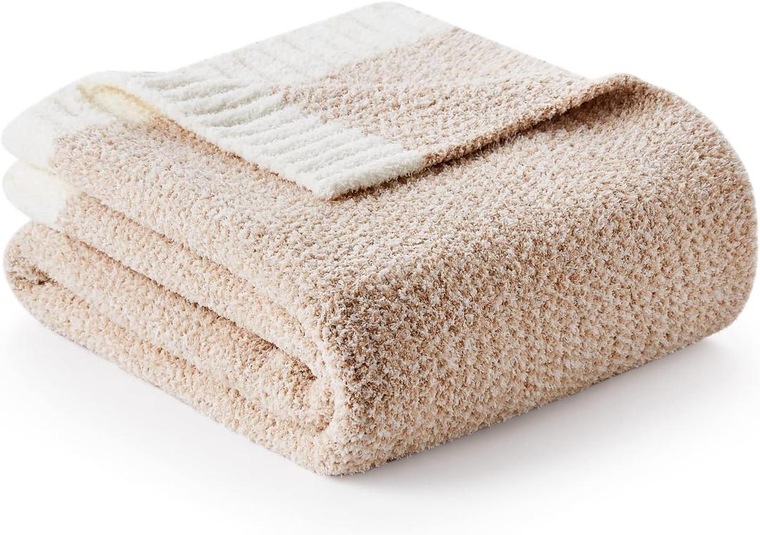 Snuggle Sac Heather Throw Blanket for Couch, Reversible Super Soft Blankets Warm Cozy Knit Fuzzy Plush Lightweight for Sofa, Bed, Camping, Picnic (Heather Beige, Throw(50"x 60"))