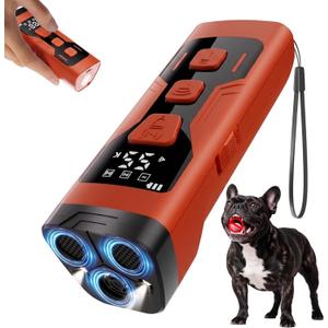 Dog Bark Deterrent Devices, 3X Ultrasonic Anti Barking Device for Dogs, 4 Frequencies 5 Training Modes 65ft Safer Alternatives to Bark Collars, Portable Design with Display for All Dogs (Blood Orange)