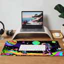 Astronaut and Alien Trippy Desk Mat,Large Gaming Mouse Pad,Non-Slip Rubber Base Mousepad with Stitched Edges,Waterproof Mouse Mat Desk Pad for Work, Game, Office (31.5x15.7 in)