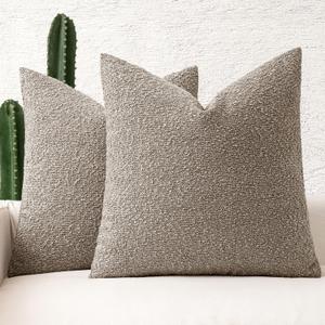 MIULEE 22x22 Inch Decorative Euro Sham Pillow Covers for Couch Bed Set of 2 Textured Boucle Neutral Throw Pillow Covers Light Taupe Accent Solid Pillowcases Sofa Living Room Home Decor