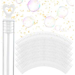 Wedding Bubbles Bulk - White Heart Top Wands (100 Count) Individual Mini Bubble Wand Favors for Weddings, Celebration Party Favor for Guests - Stock Your Home