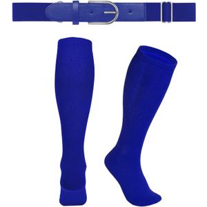 WERFORU Baseball Belt and Socks Combo Set Elastic Baseball Belt and Socks Softball Belts and Socks for Adults and Youth (Blue)