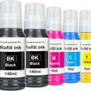 Replacement for Epson 502 Ink Refill Bottles Remanufactured for Ink for EcoTank ET-3850 ET-2850 ET-4850 ET-15000 ET-3760 Printer (5 Bottles, 2BK,CMY)