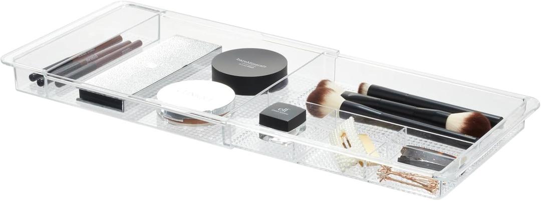 iDesign Expandable Vanity Drawer Organizer, The Clarity Collection  11.25 to 18.5, Clear
