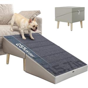 2 in 1 Ottoman Dog Ramp with 6 Fabric-Covered Anti-Slip Grip Rails, Paw-Friendly Full Fabric Surface, 15.7 in Wide Stable Folding Pet Ramp Stool for Couch Bed, 4 Leveling Feet, 150 lb Capacity