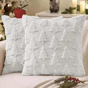 MIULEE Christmas Throw Pillow Covers Pure White Christmas Decorations Set of 2 Xmas Tree 18x18 Pillow Covers Soft Plush Faux Wool Pillowcases Holiday Festivals Winter Home Decor Sofa Couch Bed Porch