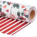 LaRibbons Reversible Christmas Wrapping Paper Roll, Vintage Red Berries & Red Stripe Gift Wrap for Christmas, Season Party, Xmas, 17 Inch x 33 Feet (Greens and Berries)