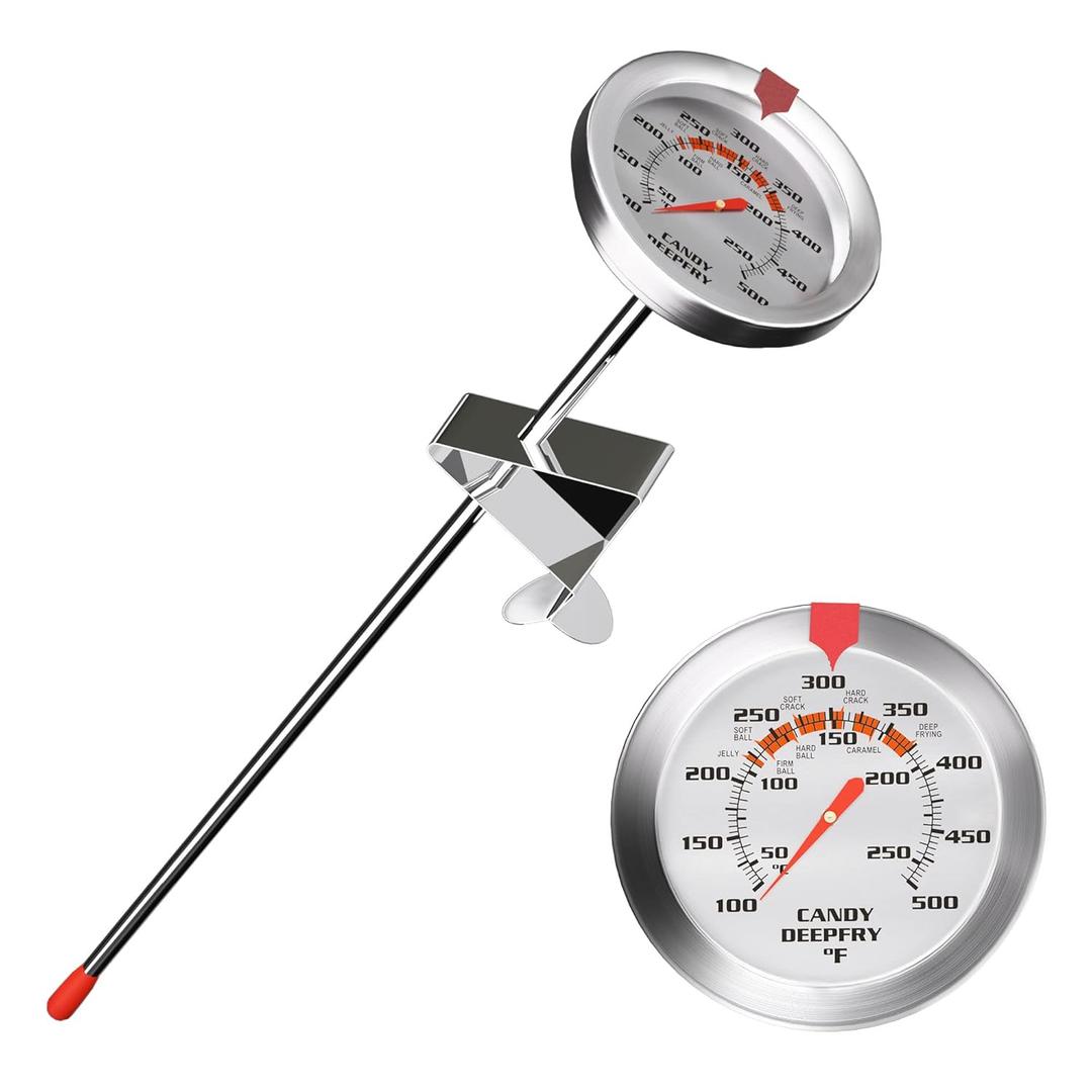 Candy Thermometer and Deep Fry Thermometer with 2 Inch Large Dial, 9 Inch Stainless Steel Probe  Temperature Guide for Candy Making, Frying, Confectionery, Dessert, Chocolate, Jam, and BBQ