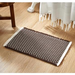 TYUU Boho Bathroom Rugs, Super Absorbent Non Slip Waffle Bath Mat Quick Dry Bath Rugs Washable Boho Farmhouse Bathroom Rugs, Brown and White 24"x16"