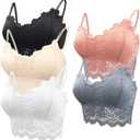Lace Bandeau Bras with Strap Sunflower Wrapped Bralettes Deep V Neck Padded Sports Bra Bralette for Women Multipack (X-Large, pink,grey,nude,black,white)