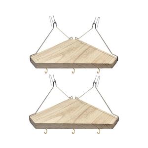 Fabric Wall Corner Shelf with Hooks, 2PCS Wooden Cubicle Organizer Storage Shelf with Hangers Cubicle Accessories for Women Men Desk Work/Office Decor - Space Saving - No Drill Istall
