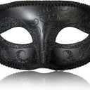 2025 New Masquerade Mask for Men, Venetian Mens Masquerade Mask for Halloween Party Mardi Gras Mascarade Ball (Black)