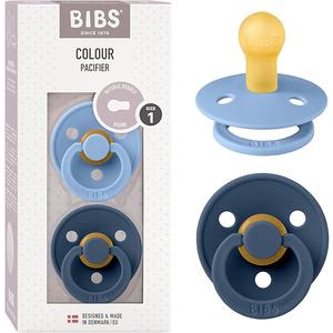 Bibs Pacifiers Color Collection, Set of 2 BPA-Free Latex Pacifiers Made in Europe, Round Nipple Baby Pacifier. (6+ Month (Pack of 2), Sky Blue / Steel Blue)
