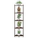 Wisuce Corner Shelf Stand - 5 Tier Walnut Bamboo Small Corner Bookshelf for Office Kitchen Bedroom Plant Stand Living Room Decor Small Space