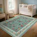 Light Green Area Rugs for Living Room Nursery Farmhouse Retro Fun Butterfly Beetle 5x8 Rug Non Slip Washable Low Pile Floor Covering Carpet for Playroom Girls Bedroom Green 5 x 8 Rug