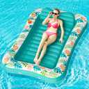 Inflatable Tanning Pool Lounger Float, Stonful 75" x 51" Pool Floats Adult with Pillow & Cup Holder, 4 in 1 Water Filled Inflatable Sun Tan Tub Tanning Bed for Swimming Pool Backyard Beach (Green-L)