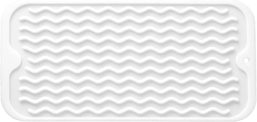 Silicone Dish Drying Mat for Multiple Usage, Easy clean, Eco-friendly, Heat-resistant Dish Drainer Mat for Kitchen Counter,Sink,Refrigerator or Drawer liner (12" x 6", White)
