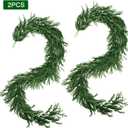 Christmas Norfolk Pine Garland, 2PCS 9Ft Real Touch Artificial Pine Greenery Christmas Garlands for Table Fireplace Wall Home Indoor Outdoor Decoration