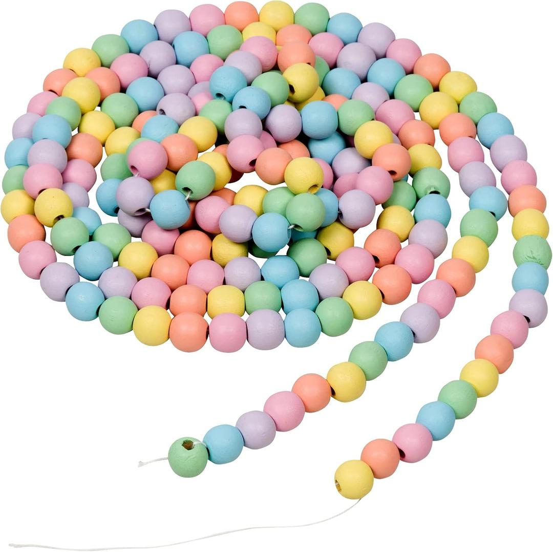 One Holiday Way 9-Foot Rustic Pastel Rainbow Easter Spring Matte Wood Bead Garland Christmas Tree Decoration - Decorative Vintage Style Wooden Beads - Everyday Shabby Chic Country Farmhouse Home Decor