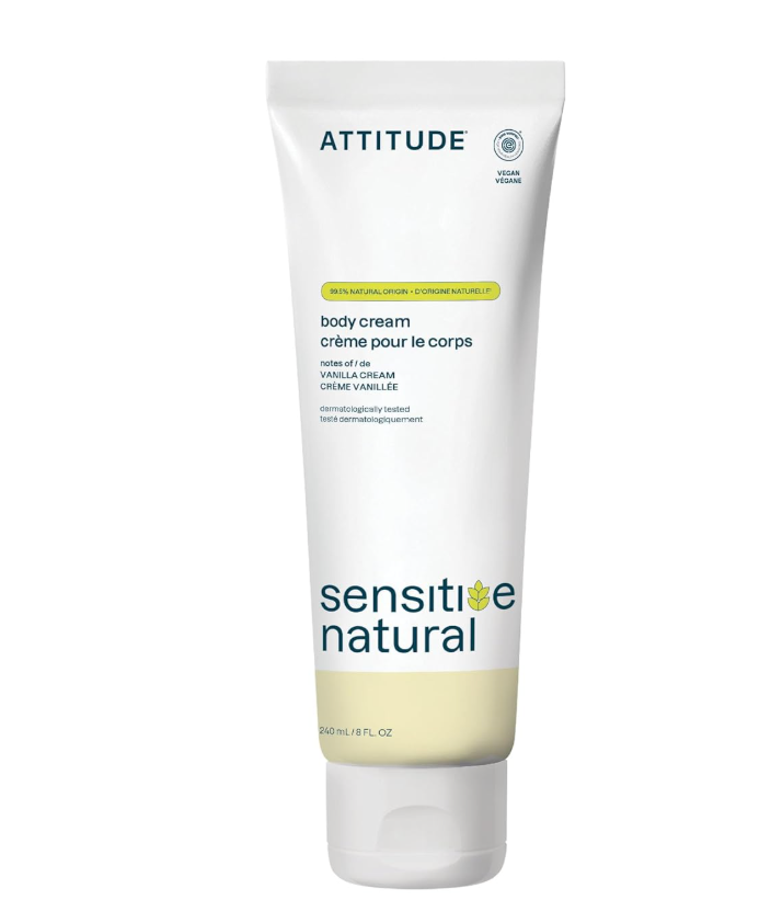ATTITUDE Body Lotion for Sensitive Skin with Oat, EWG Verified, Dermatologically Tested, Vegan, Vanilla Cream Scent, 8 Fl Oz