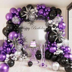 Metallic Purple Balloon Garland Arch Kit,146Pcs Metallic Purple Balloon Sliver Confetti Balloon for Graduation Baby Shower Birthday Wedding Gender Reveal Party Decorations