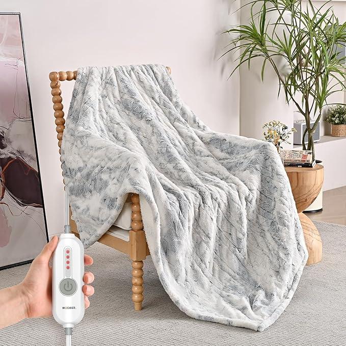 WOOMER Electric Heated Throw Blanket 50"x 60", Reversible Super Cozy Faux Fur&Sherpa, Fast Heating,4 Heating Levels & 4H Auto Off, Machine Washable, Overheat Protection, Gift 