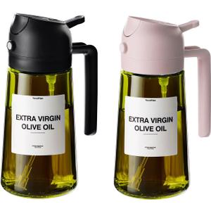 TrendPlain - Original 16oz/470ml Olive Oil Dispenser Bottle for Kitchen Gadgets and Air Fryer Accessories - Olive Oil Sprayer for Cooking w/Stickers (Light Blockage) - Black&Peach