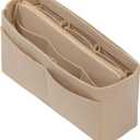 Purse Organizer Insert with Zipper Felt Bag Organizer for Tote Purse Beige Slender-Large