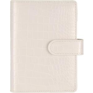 A5 6 Ring Binder Cover Crocodile - Large PU Leather Notebook Binder with Hidden Snap Buckle, Refillable Budget Planner, Beige