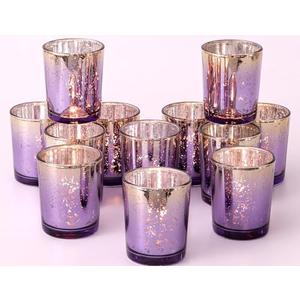 Volens Purple Votive Candle Holders Set of 11, Speckles Mercury Glass Tealight Candle Holder Bulk for Table Wedding Centerpiece, Purple and Gold Party Decorations & Home Decor
