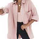 Dokotoo Womens Color Block Button Down Shirts Long Sleeve Oversized Boyfriend Blouses Tops, Large
