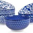 Selamica Ceramic Cereal Bowls Set of 6, 24 Oz Deep Soup Bowls for Kitchen, 5.9 Inch Porcelain Dessert Bowls for Salad, Pasta, Oatmeal, Ramen, Microwave Dishwasher Safe, Set of 6, Vintage Blue