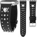 Wearlizer Leather Band Compatible with Apple Watch Bands Women 42/46/38/40/41/44/45/49mm, Dressy Fancy Designer Pretty Heart Charms Studded Strap for iWatch Series 11 10 9 8 7 6 5 4 SE/Ultra 3 2 1, Size: 49/46/45/44/42mm(Series 3 2 1)