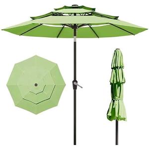 Patio Kingdom 10FT Patio Umbrella 3 Tiers Outdoor Market Umbrella w/Push Button Tilt, Crank, UV and Waterproof Table Umbrella for Garden, Pool, Backyard, Deck, Lawn, Apple Green
