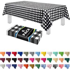 Grandipity Black Gingham Checkered Plastic Table Cloth Disposable (6 Pk) 54in x 108in Plastic Tablecloths for Rectangle Tables - Premium Party Table Cloths Disposable for 6ft to 8ft Rectangle Tables