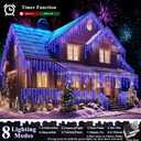 XURISEN 66ft Christmas Lights Decorations Outdoor, 640 LED 8 Modes Curtain Fairy Lights with 120 Drops,Plug in Waterproof Timer Memory Function for Christmas Holiday Wedding Party Decor(Blue)