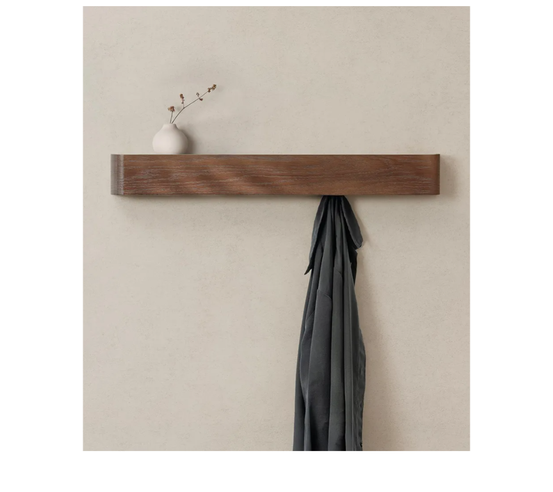 Wall-Mounted Coat Rack 'Toke' - Modern Design Coat Rack with Hidden Wall Hooks - Solid Wood Veneer Panel Coat Hanger - Oak, Dark