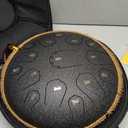 Steel Tongue Drum - HOPWELL 15 Note 14 Inch Tongue Drum - Hand Pan Drums with Music Book, Steel Handpan Drum Mallets and Carry Bag, D Major (Black)