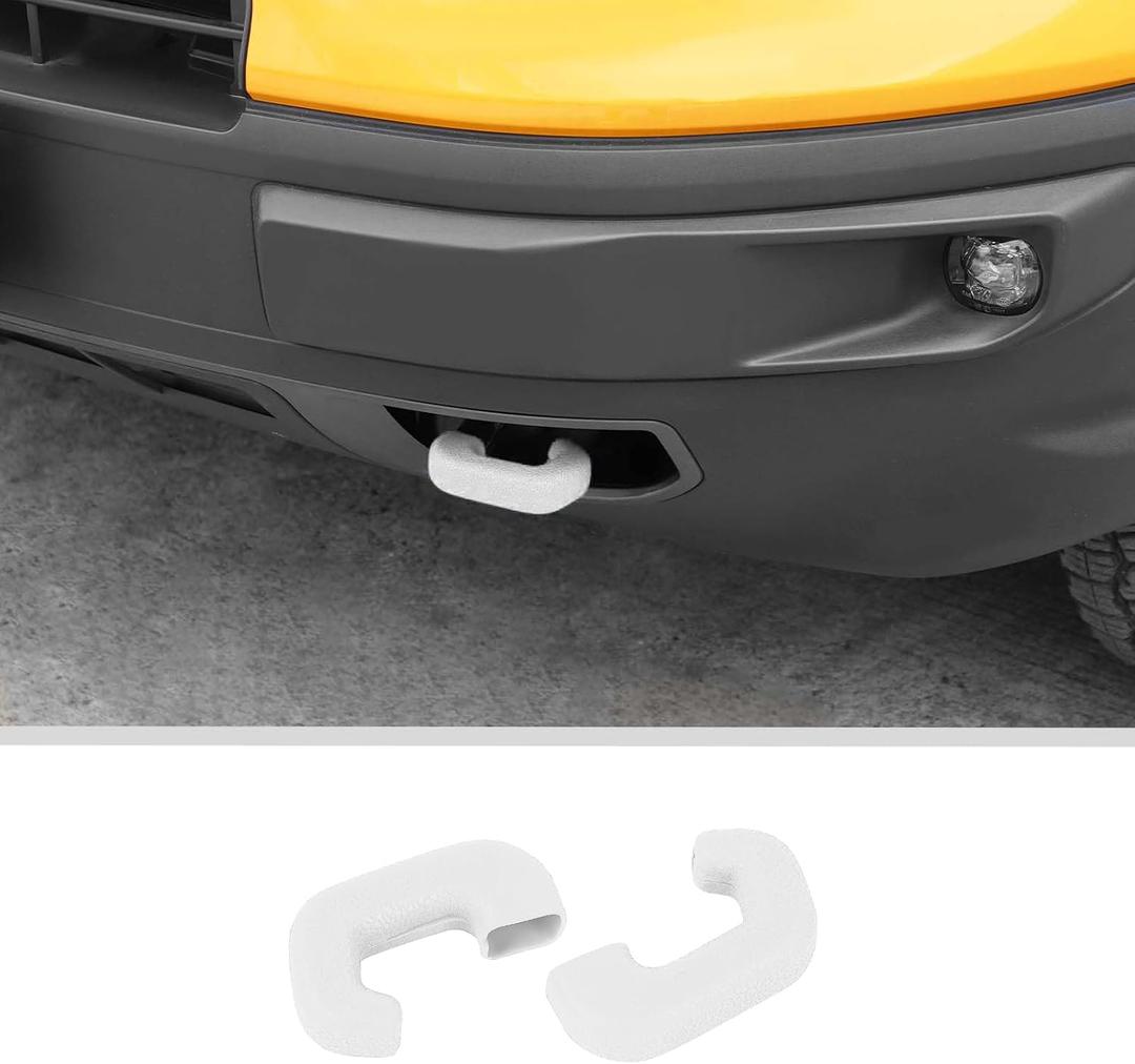 JWWY Front Bumper Tow Hook Cover Tow Trailer Hitch Receiver Cover Towing Hitch Rubber Sleeve Protector Cover Trim Fit for 2021-2024+ Ford Bronco Sport Exterior Accessories White 2PCS