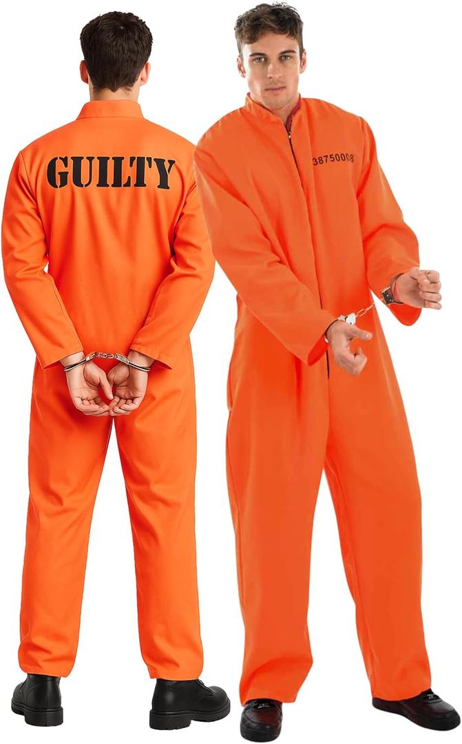 fun shack Prisoner Costume Men,Inmate Costume Men, Convict Costumes, Halloween Costumes for Adults (Medium)