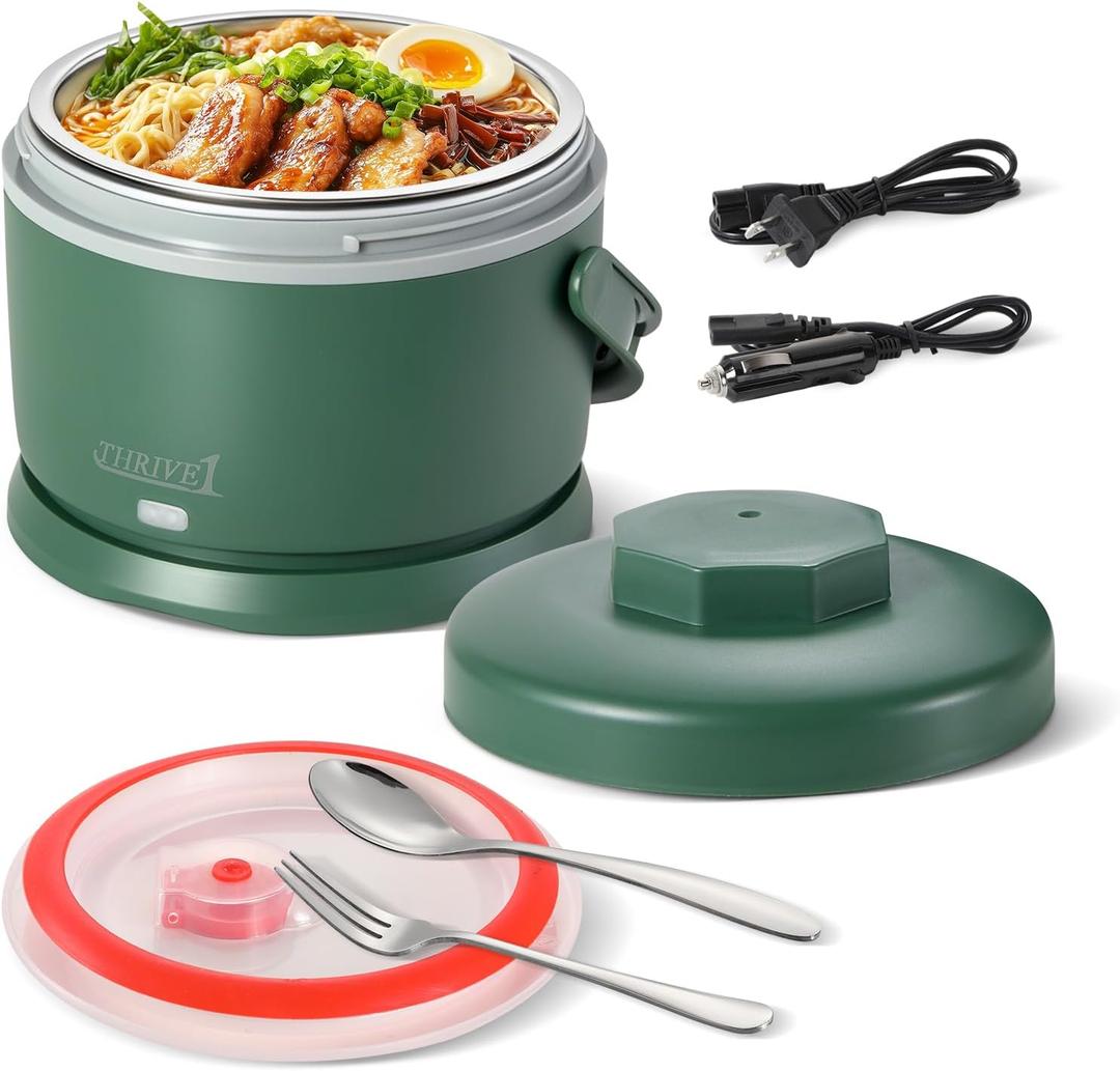 Electric Lunch Box for Adults 40 oz Portable Food Warmer 12V/24V/110V/220V Heated Lunch Box for Work, Office, Car, Travel, Home Use (Green)