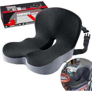Seat Cushion for Truck Driver, Memory Foam Truck Seat Cushion with Adjustable Strap  Ergonomic Back Support & Sciatica Relief for Long Drives, Semi Truck Accessories (Dark Gray+light Gray)