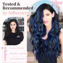 KooKaStyle Clip in Long Wavy Synthetic Hair Extension 20 Inch Blue - Black Streak 4PCS Thick Hairpieces Fiber Double Weft Hair for Women