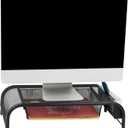 Mind Reader Monitor Stand, Ventilated Laptop Riser, Paper Tray, Storage, Office, Metal Mesh, 20"L x 11.5"W x 5.5"H, Black (Black)
